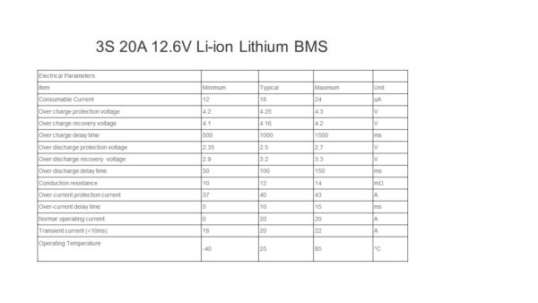 3S 20A 12.6V Li-ion Lithium BMS